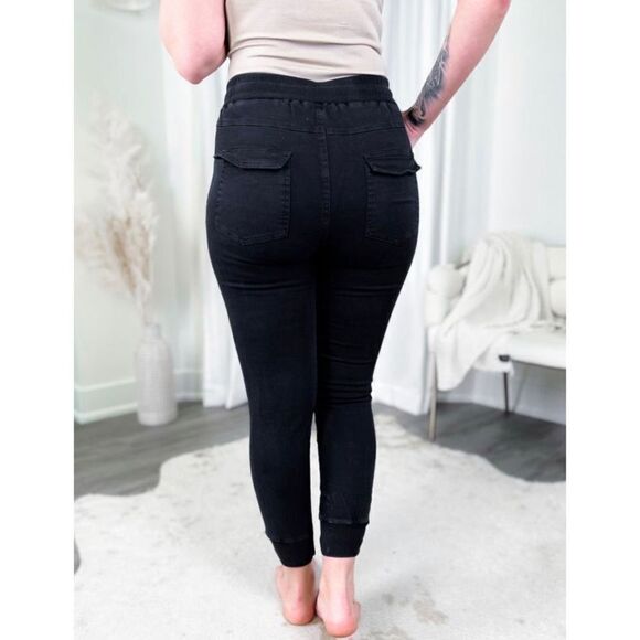 White Birch High Rise Joggers Black Drawstring Flap Pockets Women’s Size XL - Picture 3 of 10